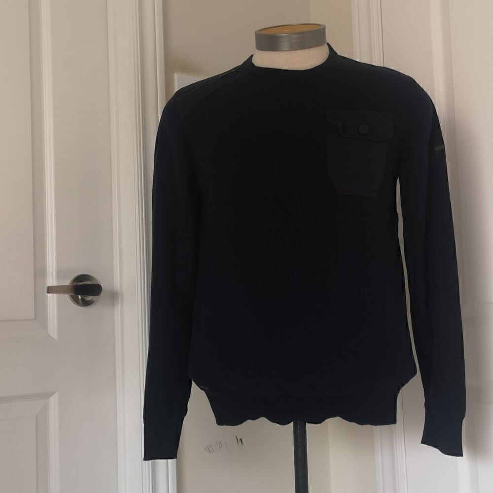 Dissident Men Crew-Neck  Knitted Logo Sweater Medium Navy Blue - Picture 5 of 16